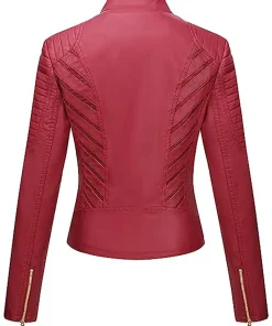 womens-red-faux-leather-casual-jacket