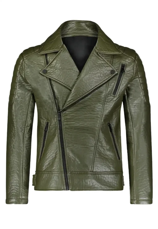 mens-army-green-faux-leather-biker-jacket