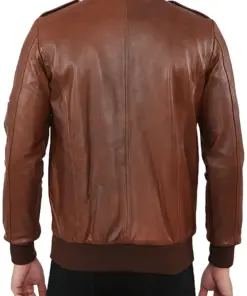 mens-band-collar-brown-bomber-faux-leather-jacket