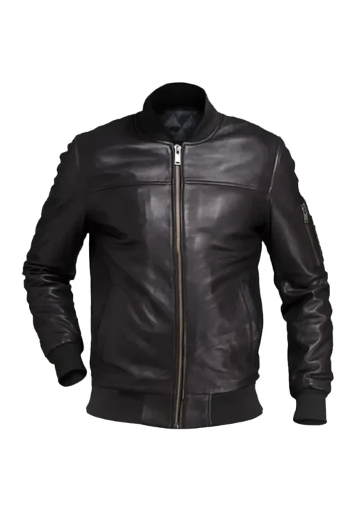 mens-biker-black-faux-leather-bomber-jacket