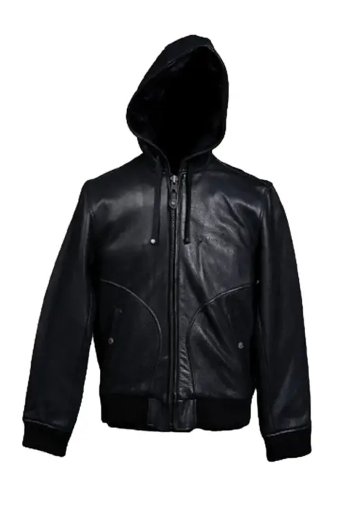 mens-black-bomber-faux-leather-hooded-jacket