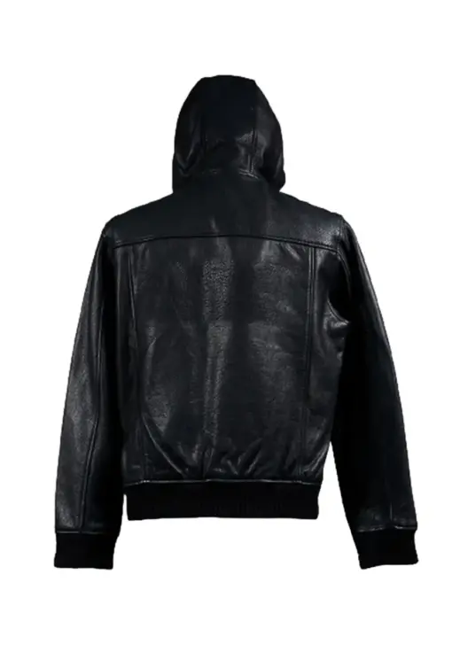 mens-black-bomber-faux-leather-hooded-jacket