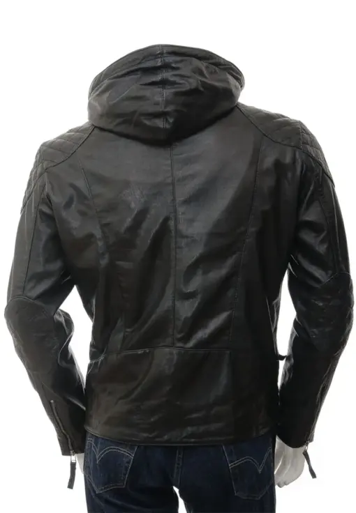 mens-black-faux-leather-biker-hooded-jacket