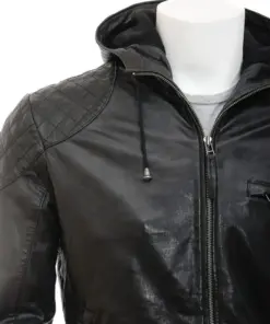 mens-black-faux-leather-biker-hooded-jacket