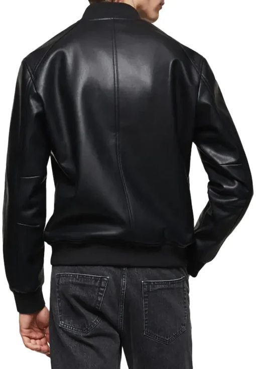 mens-black-faux-leather-classic-bomber-jacket