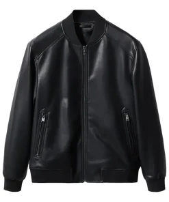 mens-black-faux-leather-classic-bomber-jacket
