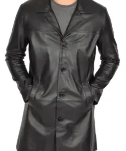 Men's Black Faux Leather Single Breasted Coat 7 mens-black-faux-leather-single-breasted-coat