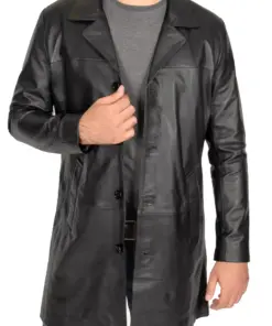 Men's Black Faux Leather Single Breasted Coat 8 mens-black-faux-leather-single-breasted-coat