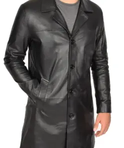 Men's Black Faux Leather Single Breasted Coat 9 mens-black-faux-leather-single-breasted-coat