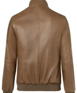 mens-buttoned-collar-brown-faux-leather-bomber-jacket