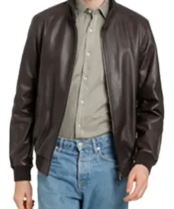 mens-buttoned-collar-chocolate-faux-leather-bomber-jacket