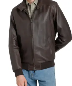 mens-buttoned-collar-chocolate-faux-leather-bomber-jacket