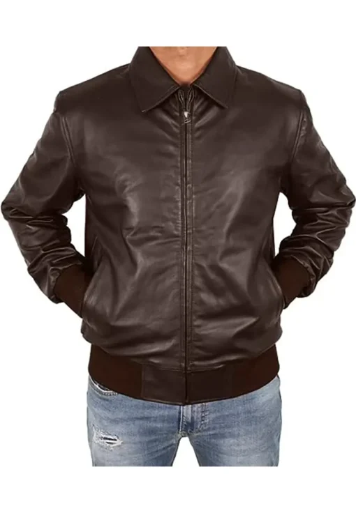 mens-casual-brown-faux-leather-motorbike-bomber-jacket