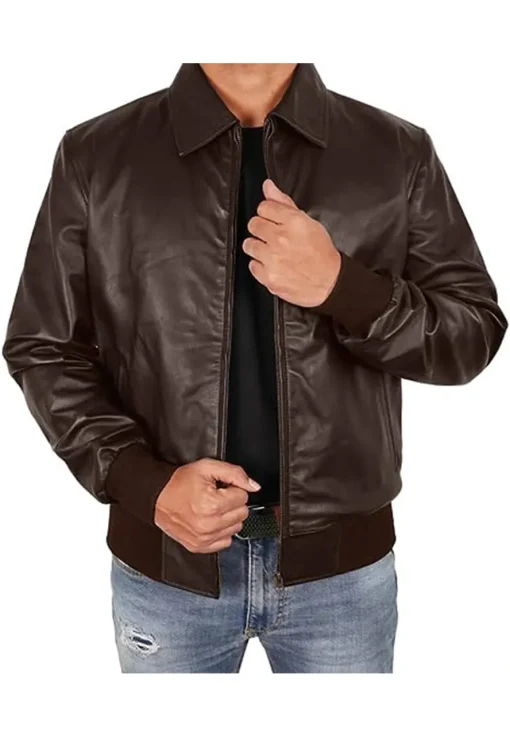 mens-casual-brown-faux-leather-motorbike-bomber-jacket