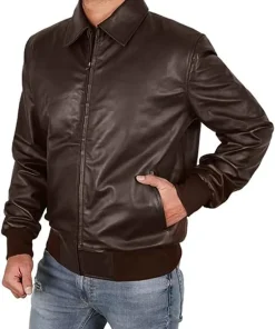mens-casual-brown-faux-leather-motorbike-bomber-jacket