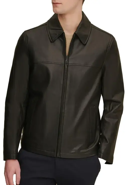 mens-casual-shirt-collar-black-faux-leather-jacket