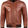 mens-chocolate-brown-bomber-faux-leather-jacket