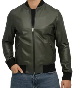 mens-elegant-green-bomber-faux-leather-jacket