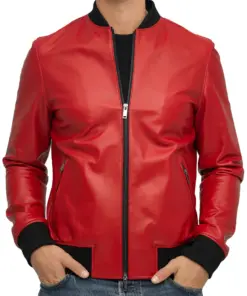 mens-elegant-red-bomber-faux-leather-jacket