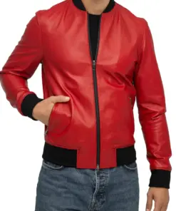 mens-elegant-red-bomber-faux-leather-jacket