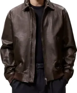 mens-excelled-brown-faux-leather-bomber-jacket