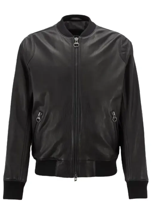 mens-fashion-black-bomber-faux-leather-jacket