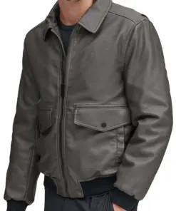 mens-flap-pockets-grey-faux-leather-bomber-jacket