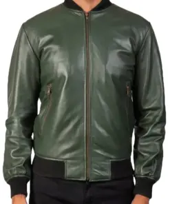 mens-glossy-green-faux-leather-bomber-jacket