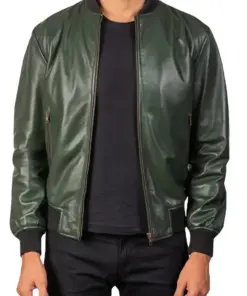 mens-glossy-green-faux-leather-bomber-jacket