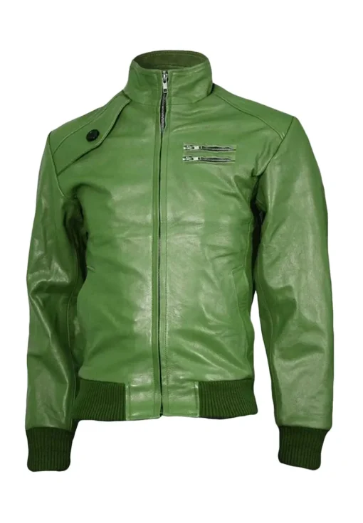 mens-green-bomber-faux-leather-jacket