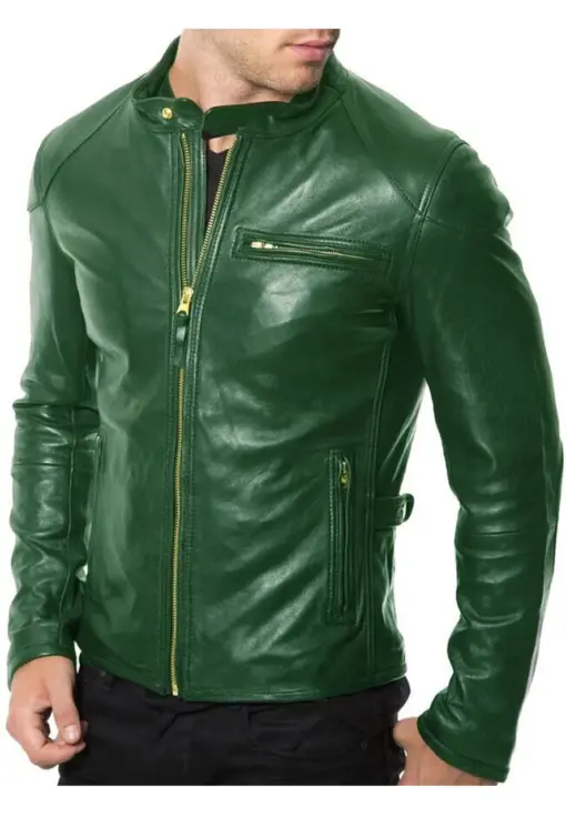 mens-green-faux-leather-biker-jacket