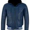 mens-hooded-blue-faux-leather-bomber-jacket
