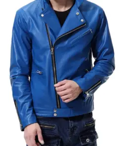 mens-lapel-collar-blue-biker-faux-leather-jacket