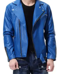 mens-lapel-collar-blue-biker-faux-leather-jacket