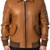 mens-long-sleeve-brown-faux-leather-bomber-jacket