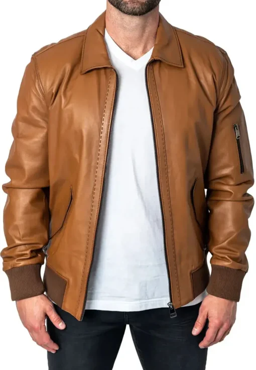 mens-long-sleeve-brown-faux-leather-bomber-jacket