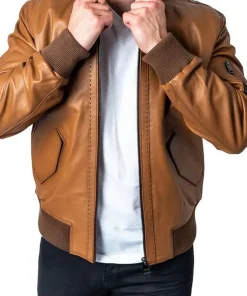 mens-long-sleeve-brown-faux-leather-bomber-jacket