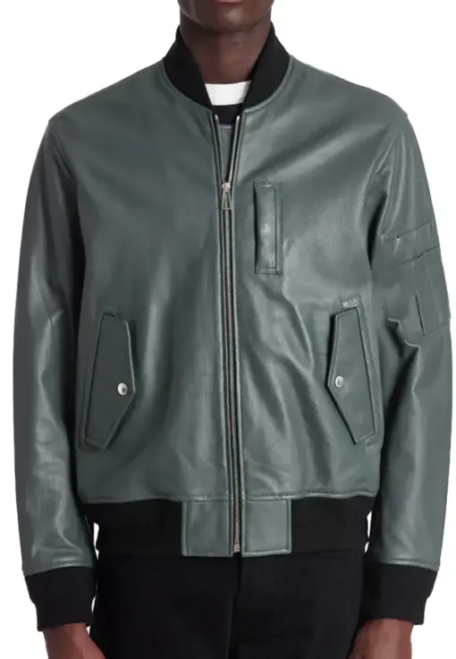 mens-military-green-faux-leather-bomber-jacket