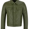 mens-olive-green-faux-leather-trucker-jacket