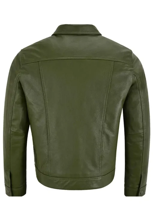 mens-olive-green-faux-leather-trucker-jacket