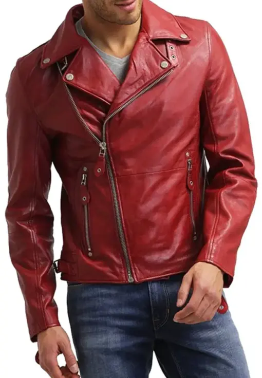 mens-red-faux-leather-slim-fit-biker-jacket