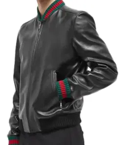 mens-ribbed-black-faux-leather-bomber-jacket