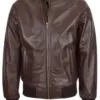 mens-ribbed-collar-brown-faux-leather-bomber-jacket