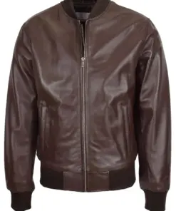 mens-ribbed-collar-brown-faux-leather-bomber-jacket