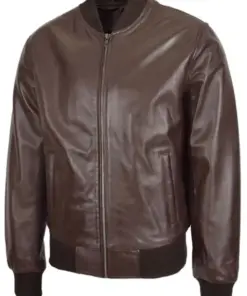 mens-ribbed-collar-brown-faux-leather-bomber-jacket