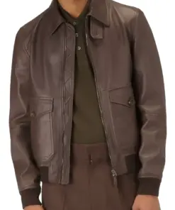 mens-shirt-collar-brown-bomber-faux-leather-jacket