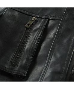 Men's Slim Fit Black Faux Leather Bomber Jacket with Removable Hood 12 mens-slim-fit-black-faux-leather-bomber-jacket-with-removable-hood