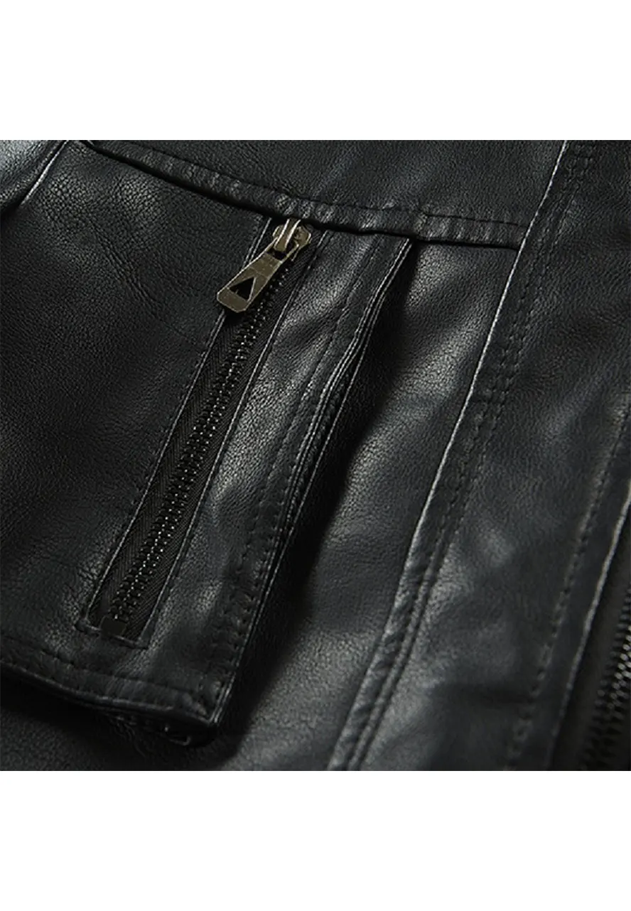 Men's Slim Fit Black Faux Leather Bomber Jacket with Removable Hood 6 mens-slim-fit-black-faux-leather-bomber-jacket-with-removable-hood