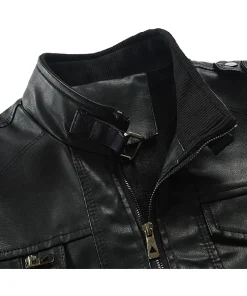 Men's Slim Fit Black Faux Leather Bomber Jacket with Removable Hood 13 mens-slim-fit-black-faux-leather-bomber-jacket-with-removable-hood