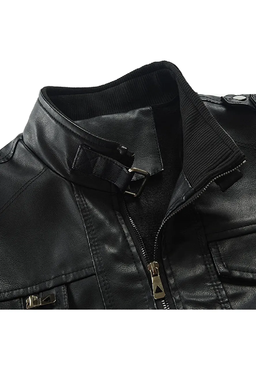 Men's Slim Fit Black Faux Leather Bomber Jacket with Removable Hood 7 mens-slim-fit-black-faux-leather-bomber-jacket-with-removable-hood